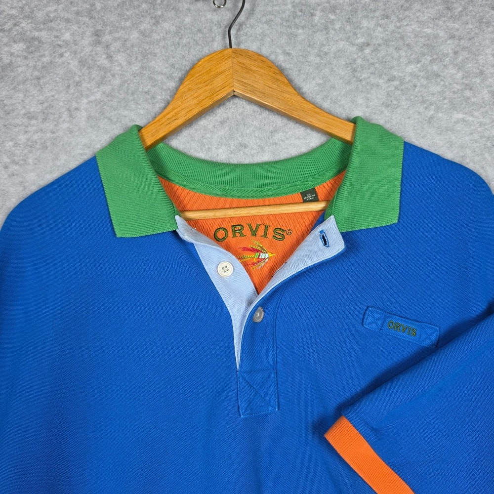 Orvis Polo Shirt Mens Size XL Color Block Heavyweight Cotton Gusset Pits Pique